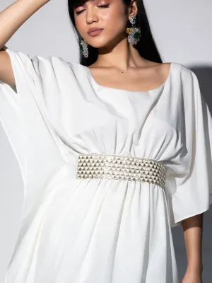 1 pc - Off White Crepe Short Kurta Top with Lace