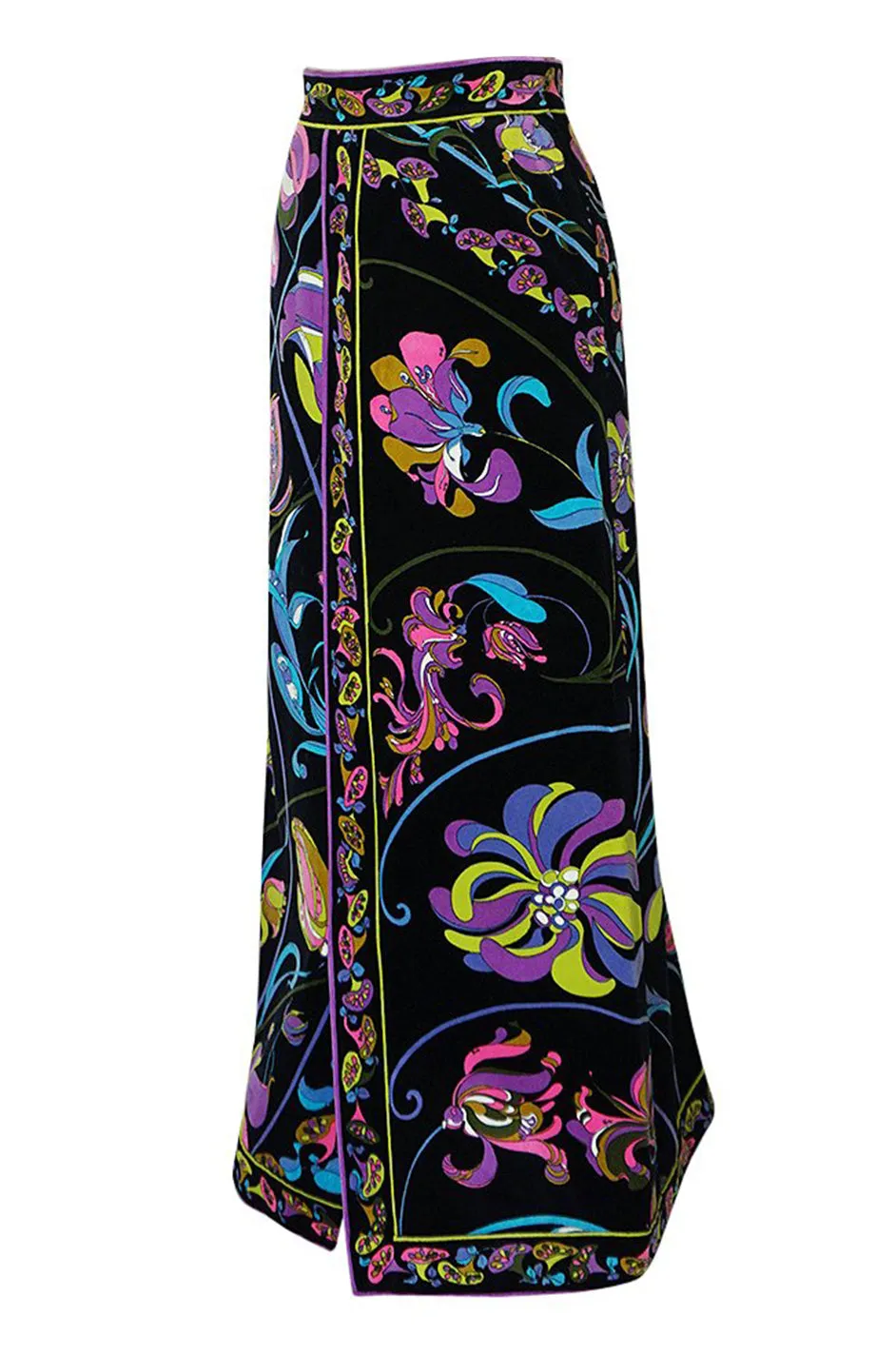 1960s Emilio Pucci Black Velvet With Vivid Floral Print Skirt