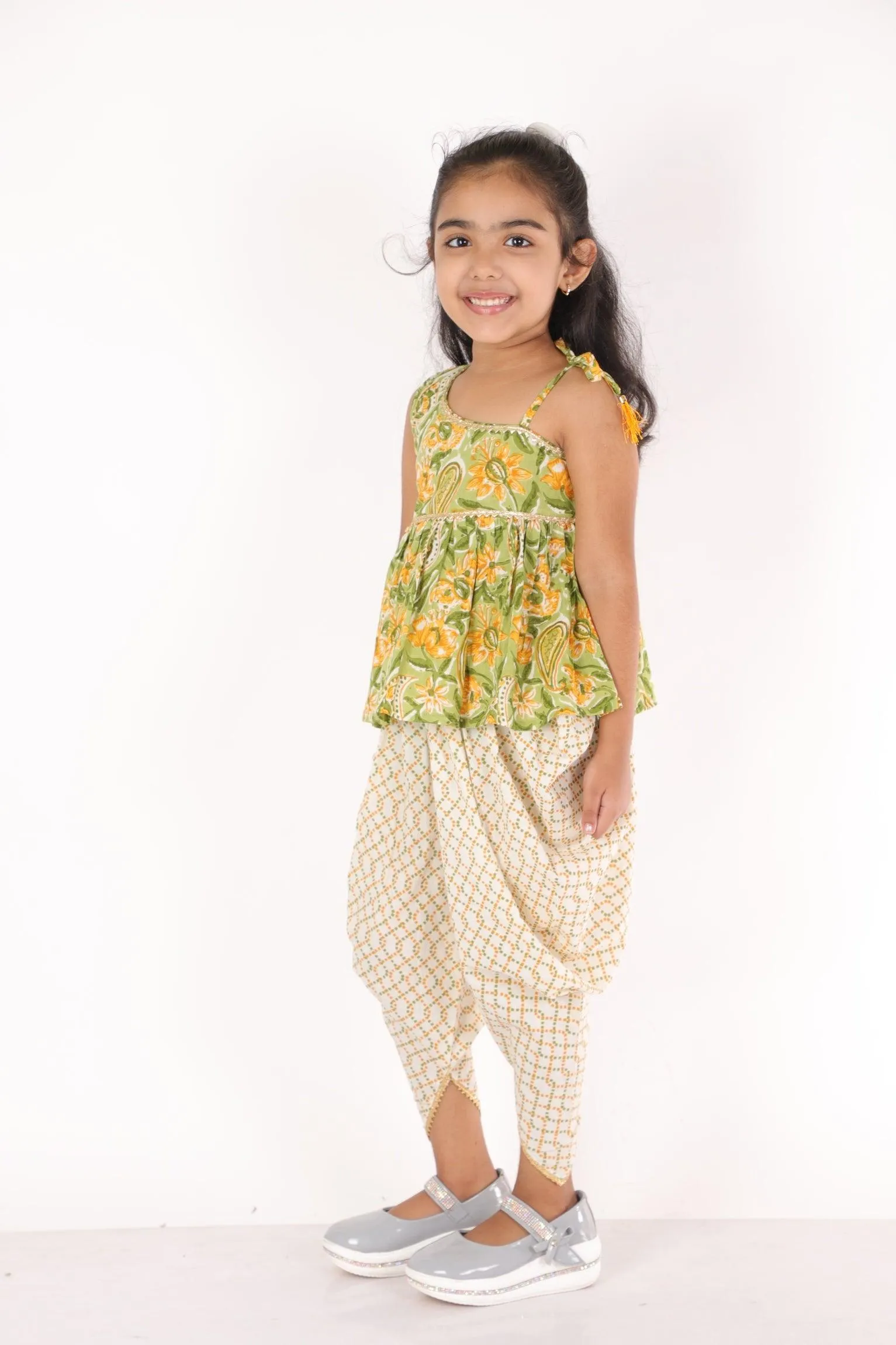 Ahhaaaa Cotton Floral Print Kurti-Pajama Set for Girls