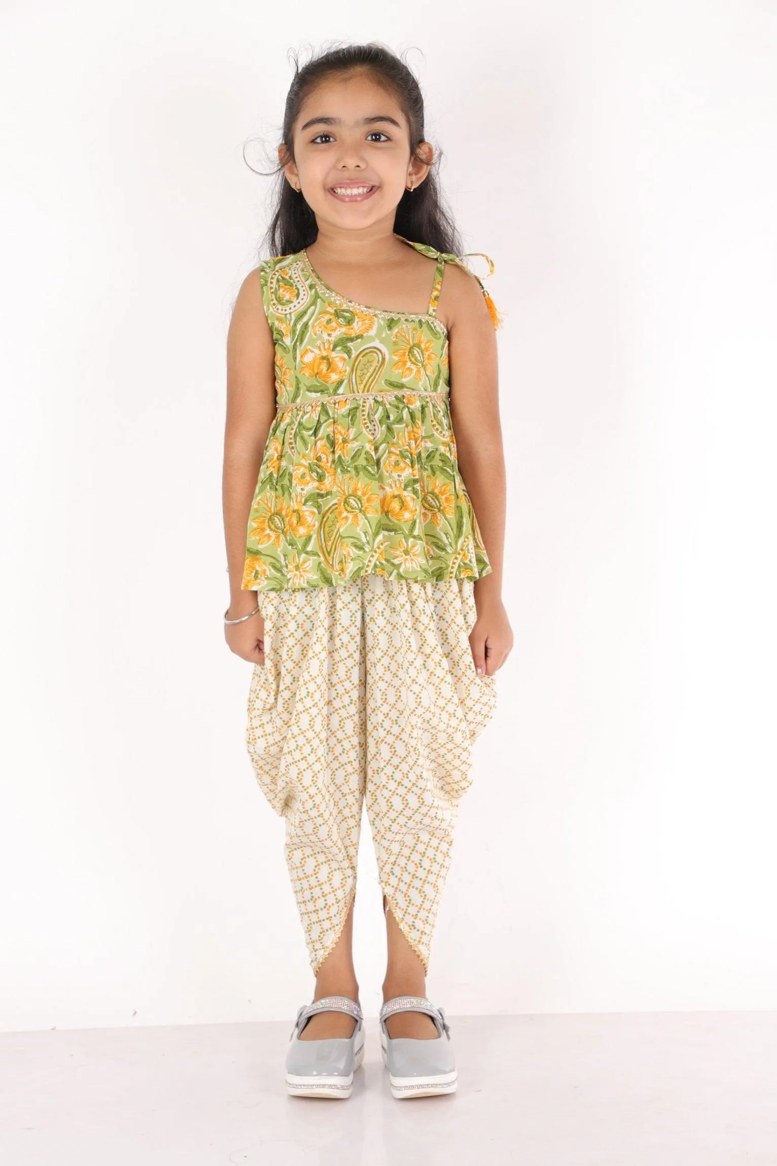 Ahhaaaa Cotton Floral Print Kurti-Pajama Set for Girls