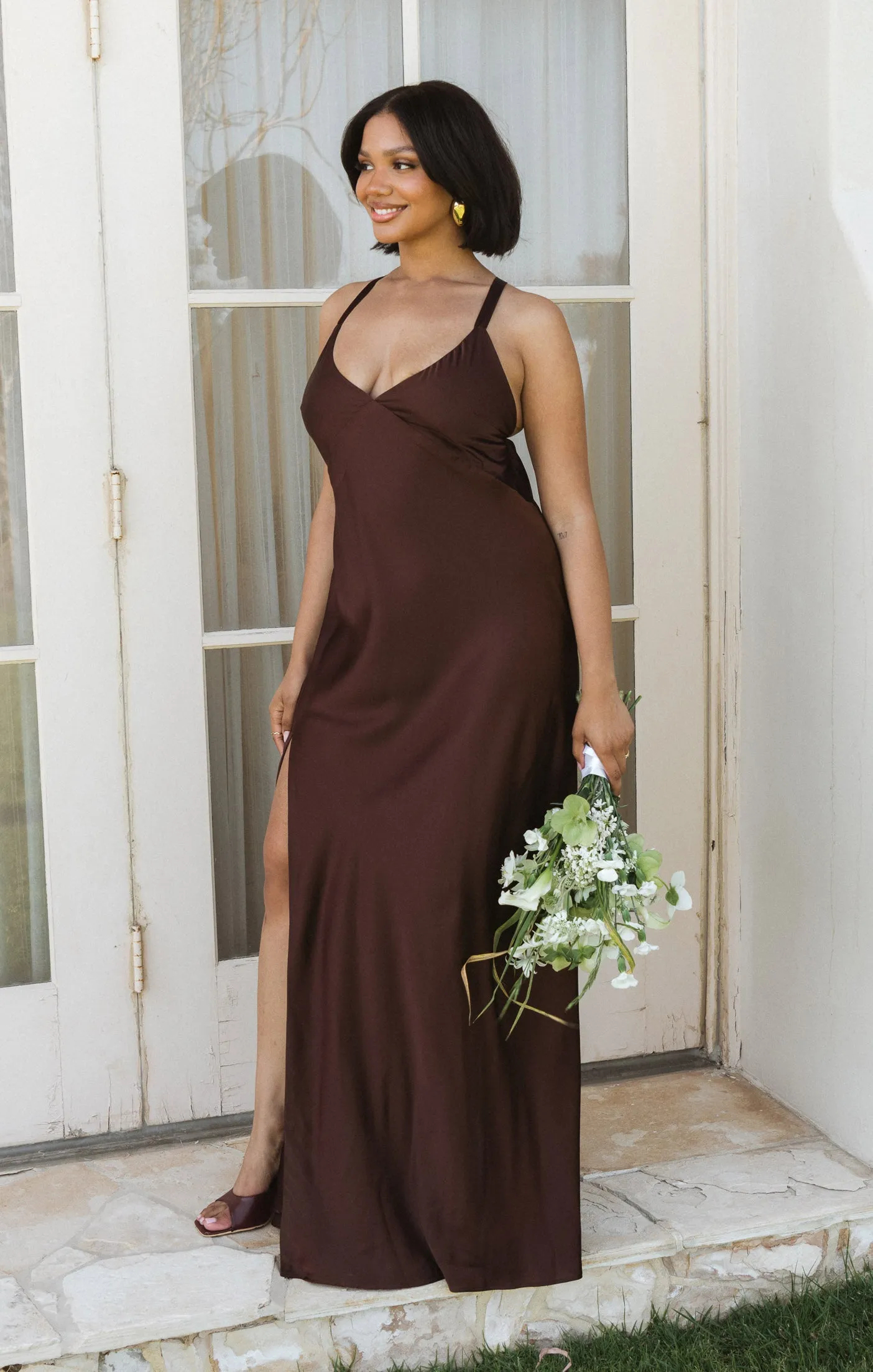 Anderson Maxi Dress ~ Chocolate Luxe Satin