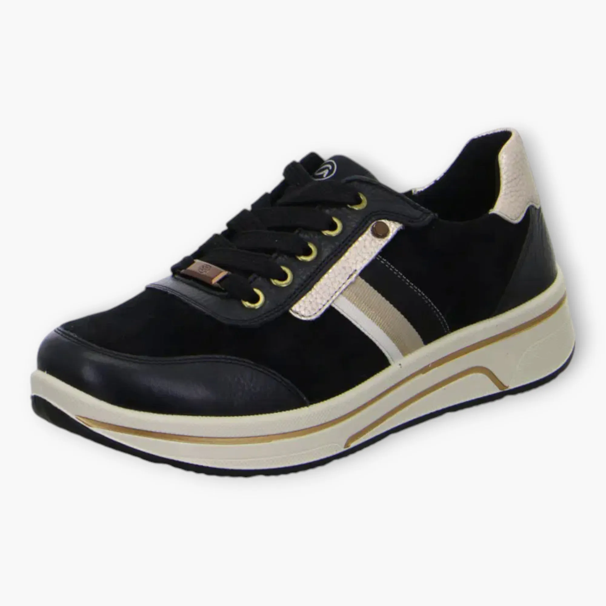 Ara Black Trainers with Beige Details & Wedge Sole - Wide Fit & Comfortable