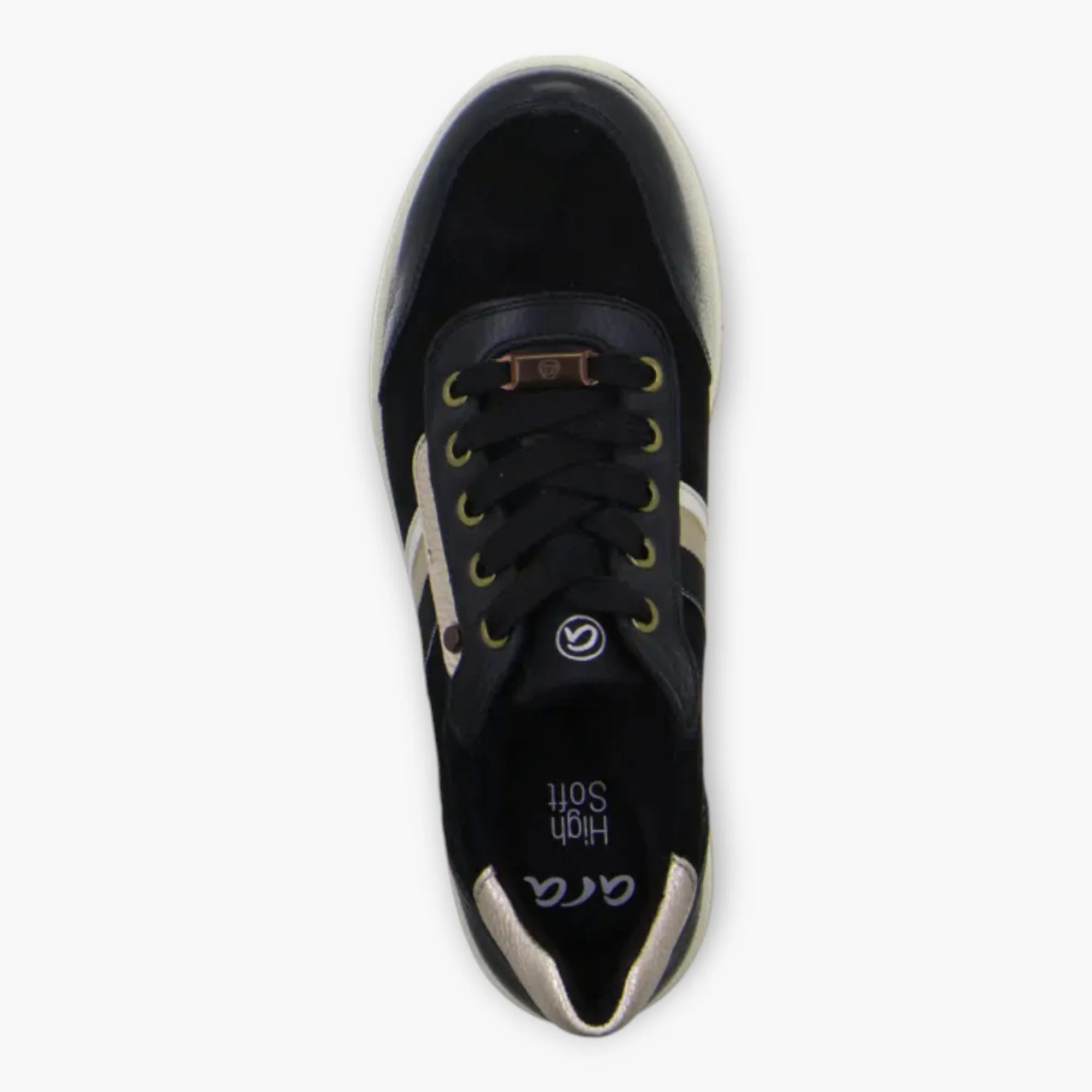 Ara Black Trainers with Beige Details & Wedge Sole - Wide Fit & Comfortable