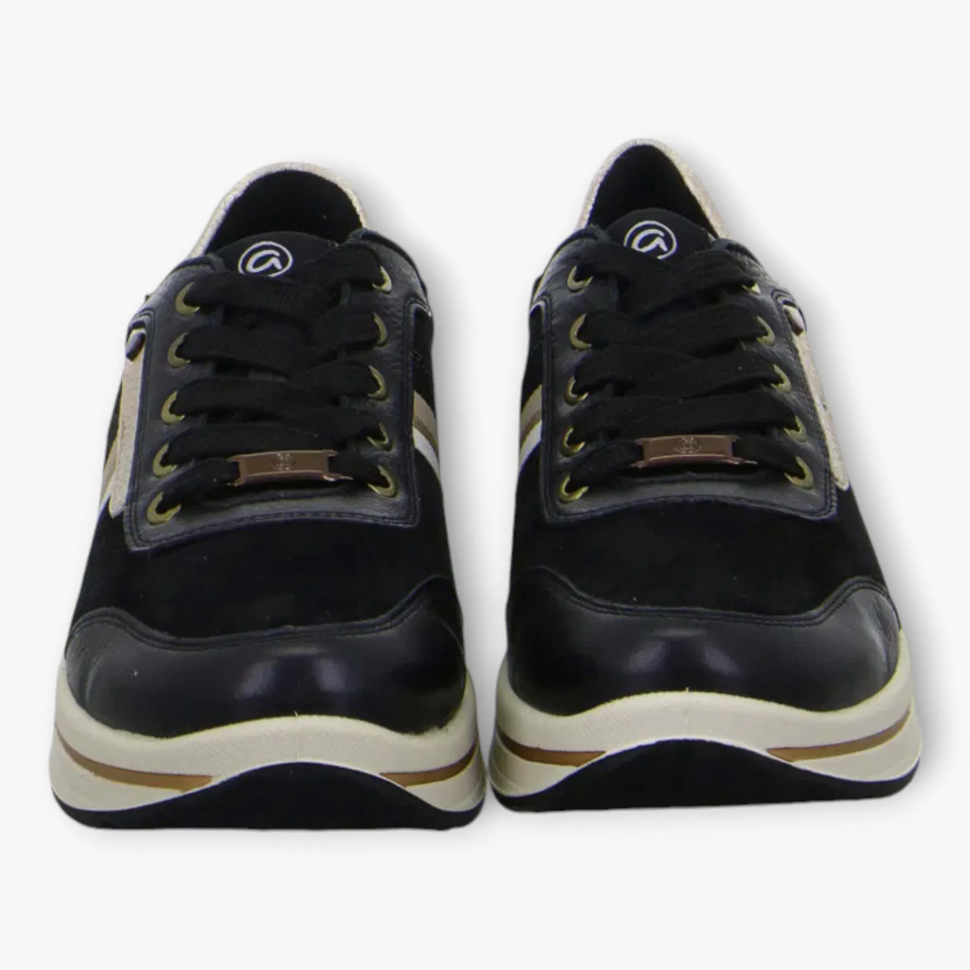 Ara Black Trainers with Beige Details & Wedge Sole - Wide Fit & Comfortable