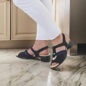 Ara Navy Sandals with Block Heel and Silver Detail