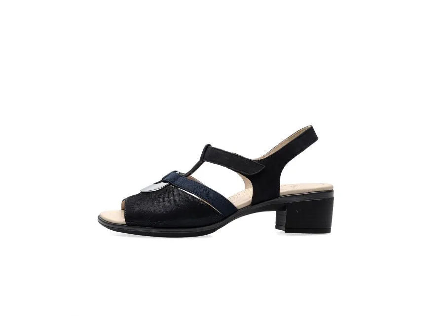 Ara Navy Sandals with Block Heel and Silver Detail