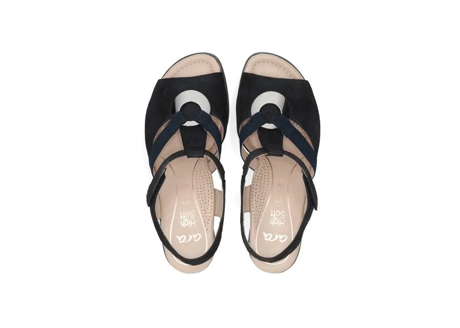 Ara Navy Sandals with Block Heel and Silver Detail