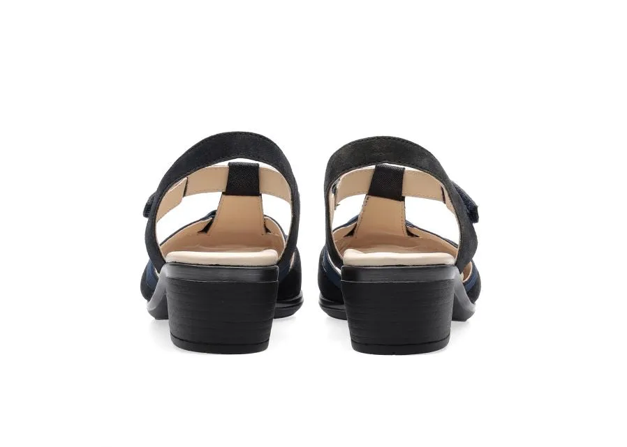 Ara Navy Sandals with Block Heel and Silver Detail