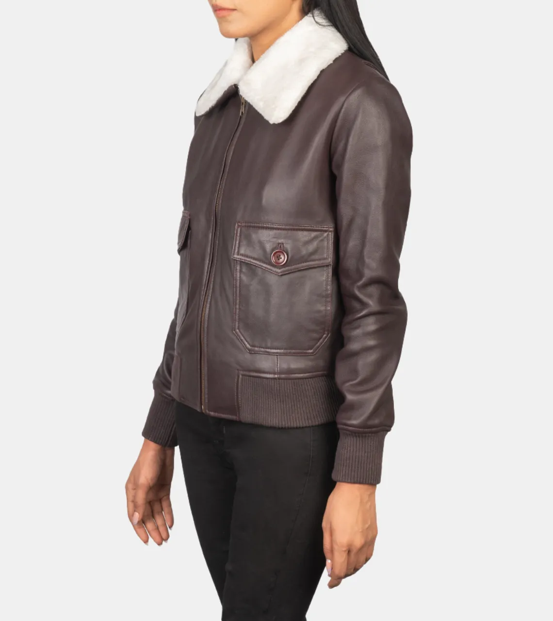 Auedriel Women's Brown Bomber Shearling Leather Jacket