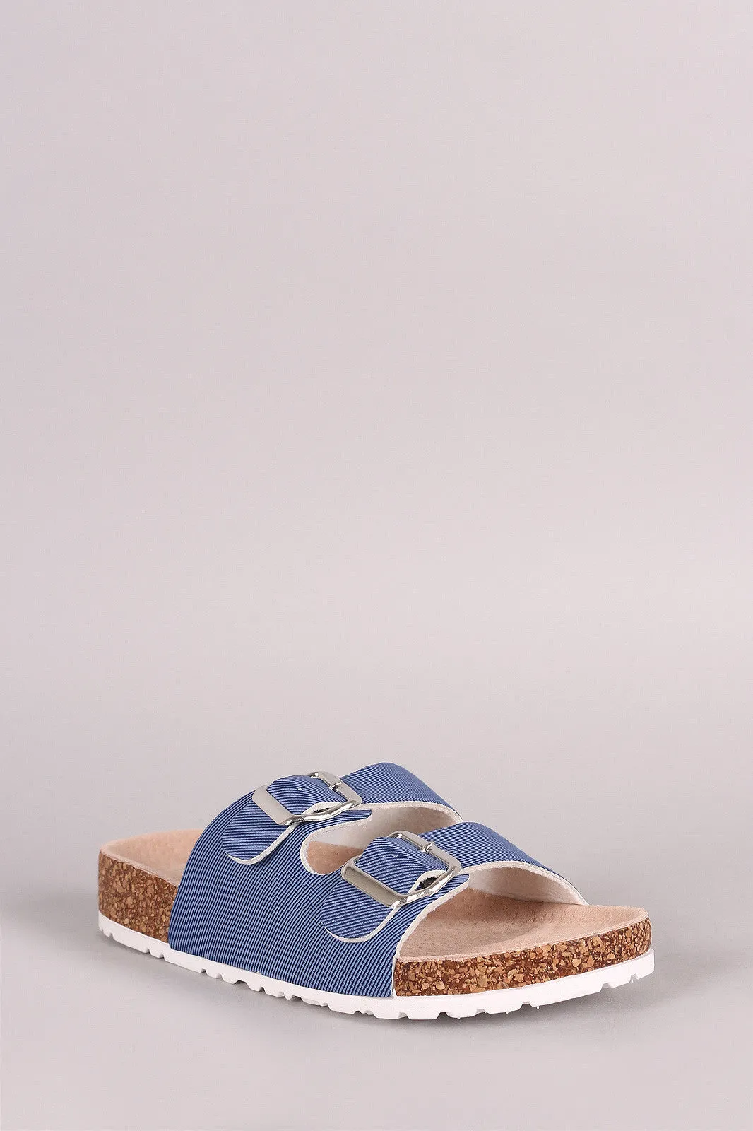 Bamboo Denim Double Buckle Cork Footbed Sandal