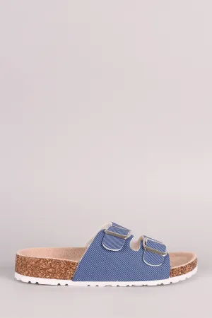 Bamboo Denim Double Buckle Cork Footbed Sandal