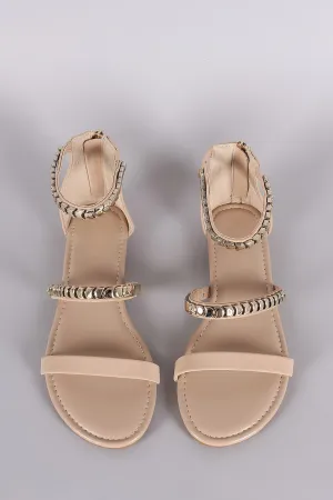 Bamboo Nubuck Metallic Accent Triple Straps Flat Sandal