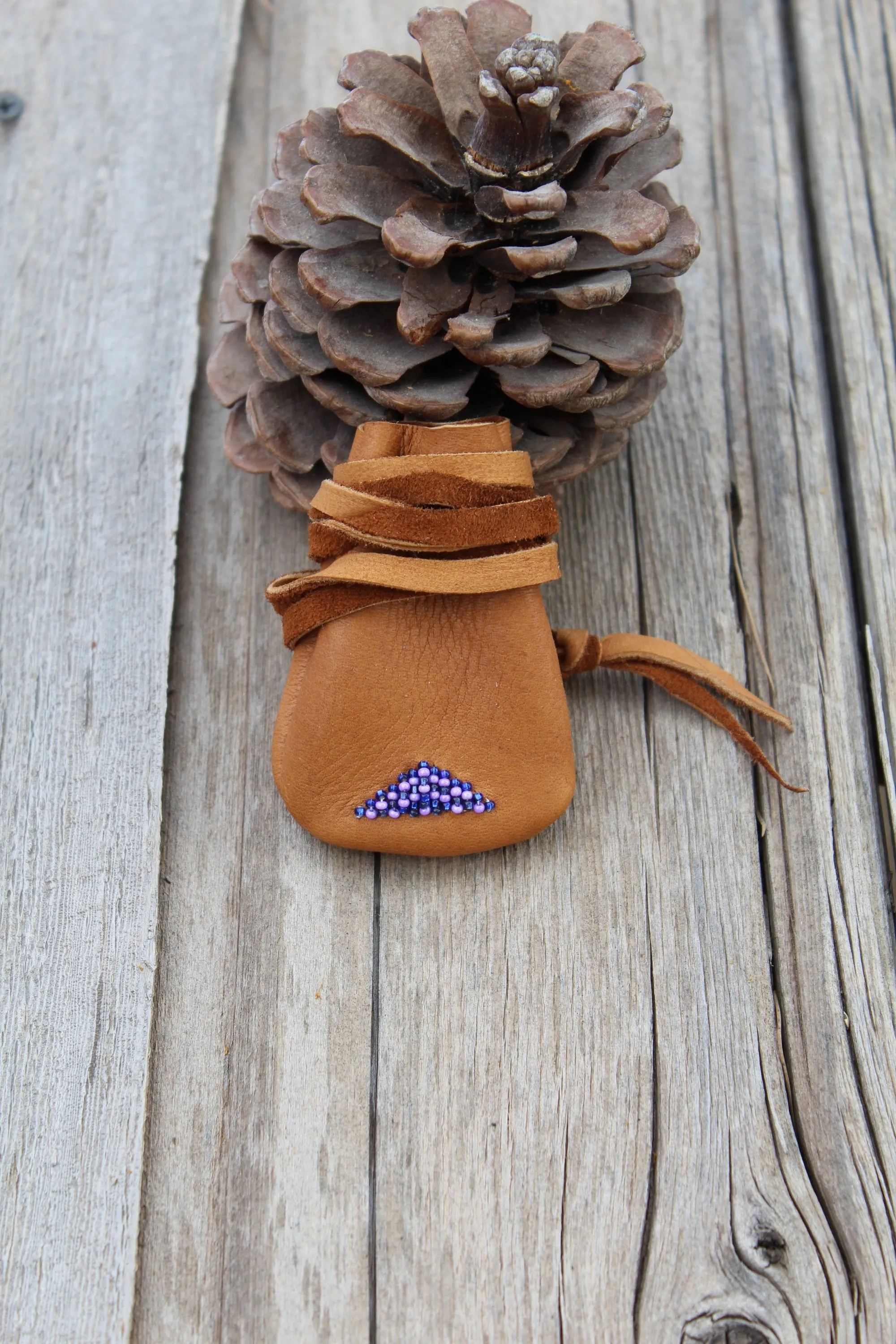 Beaded leather bag, amulet bag, necklace bag