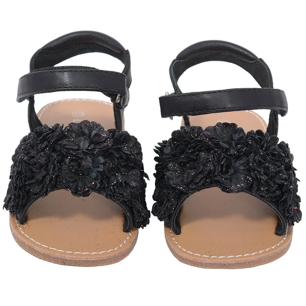 Black Sparkle Flower Strap Summer Sandal Little Girl 11-2