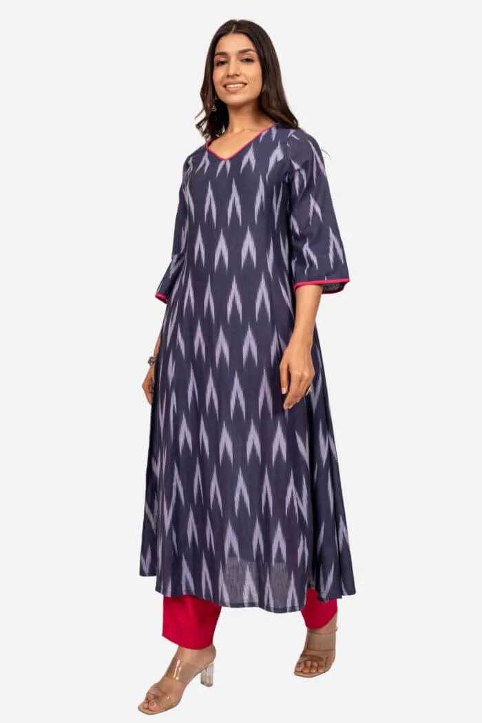 Blue And Grey Ikat Kurta Dress