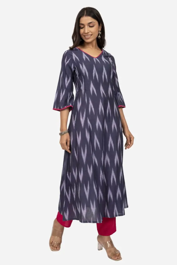 Blue And Grey Ikat Kurta Dress