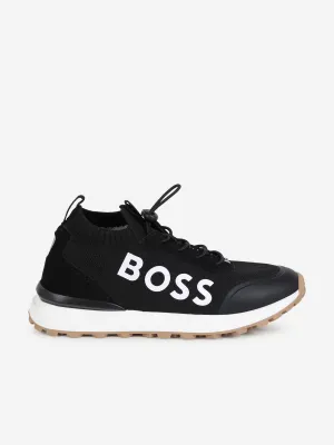 BOSS Boys Logo Sock Trainers in Black