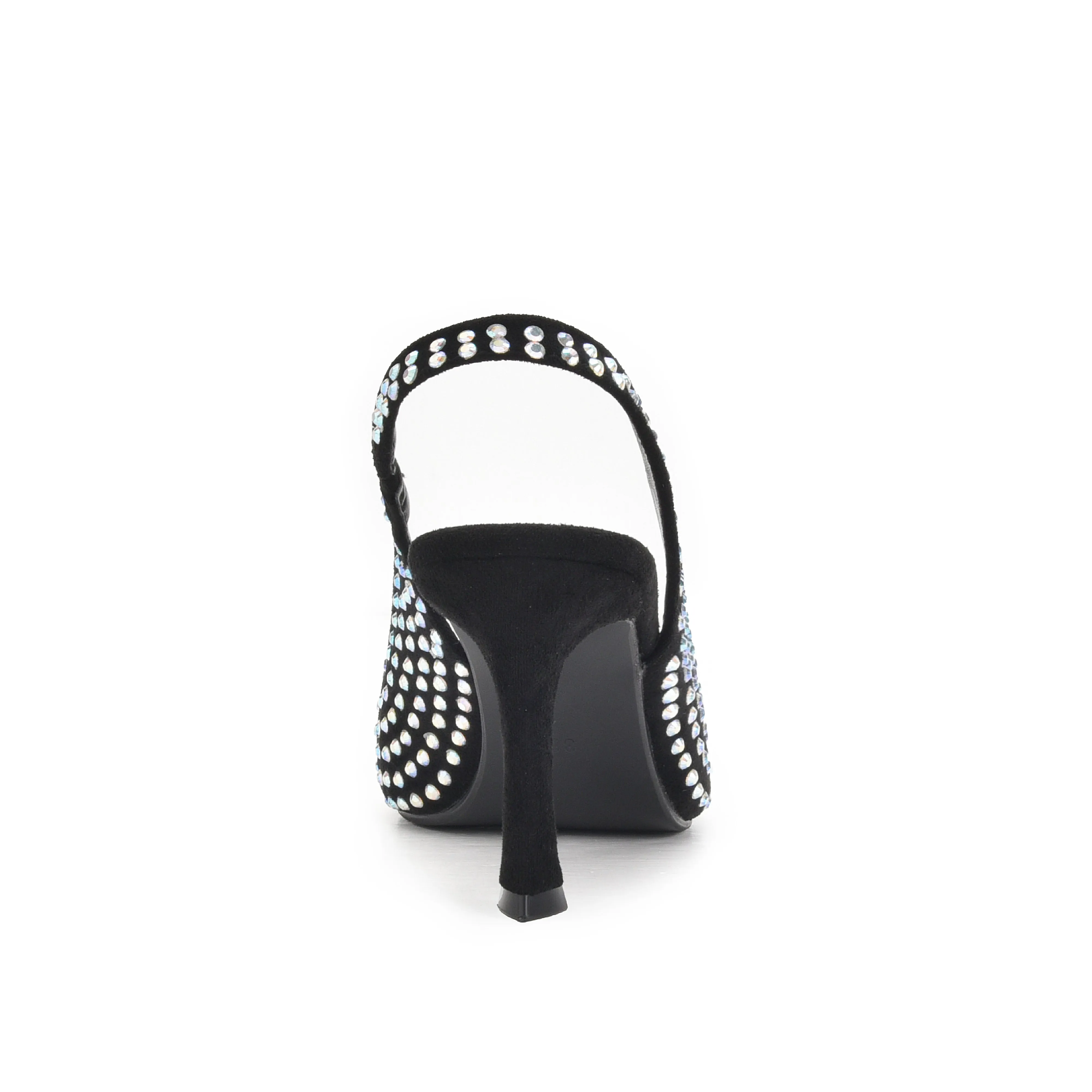 Chic Black and Silver Studded Slingback Heels | 421N-S