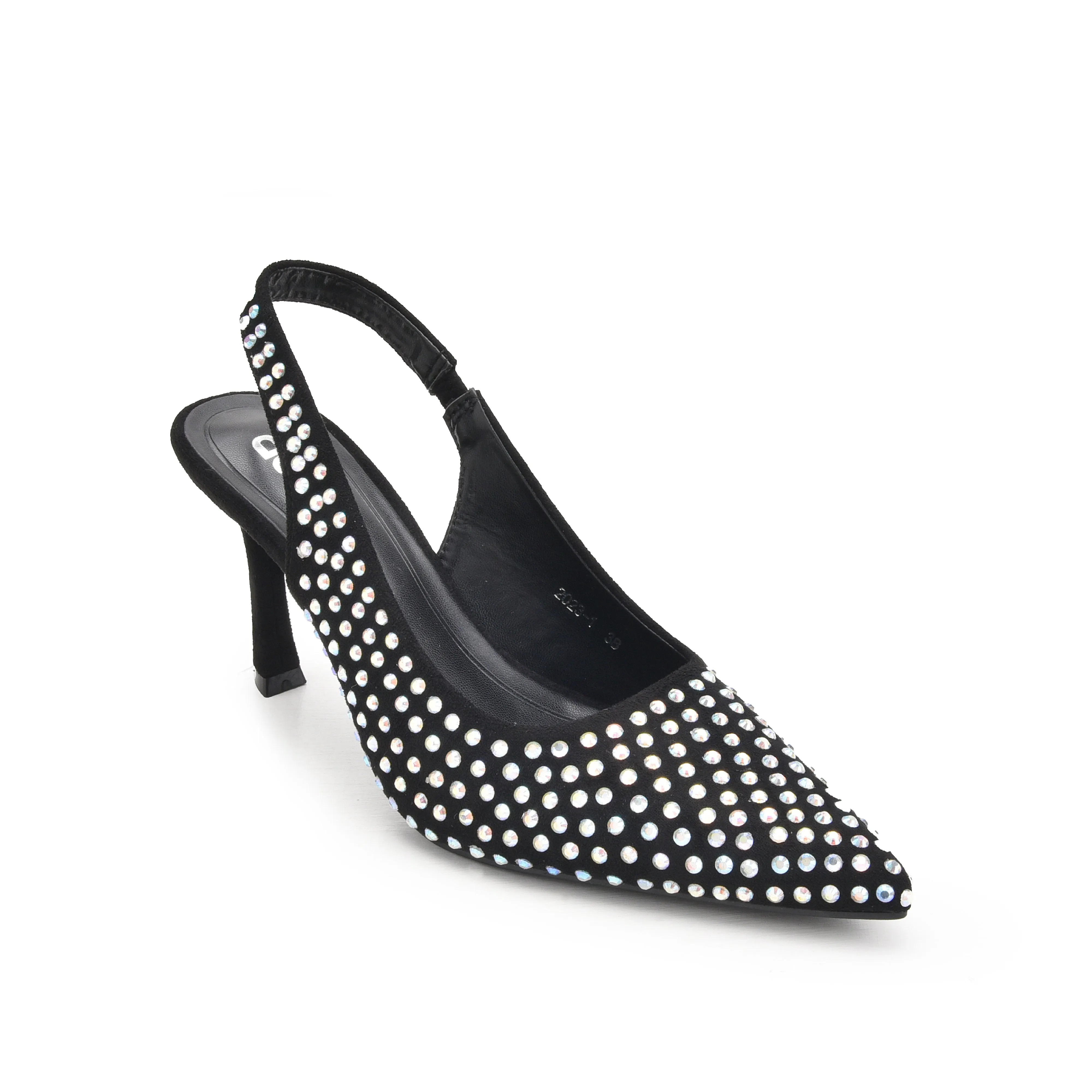 Chic Black and Silver Studded Slingback Heels | 421N-S