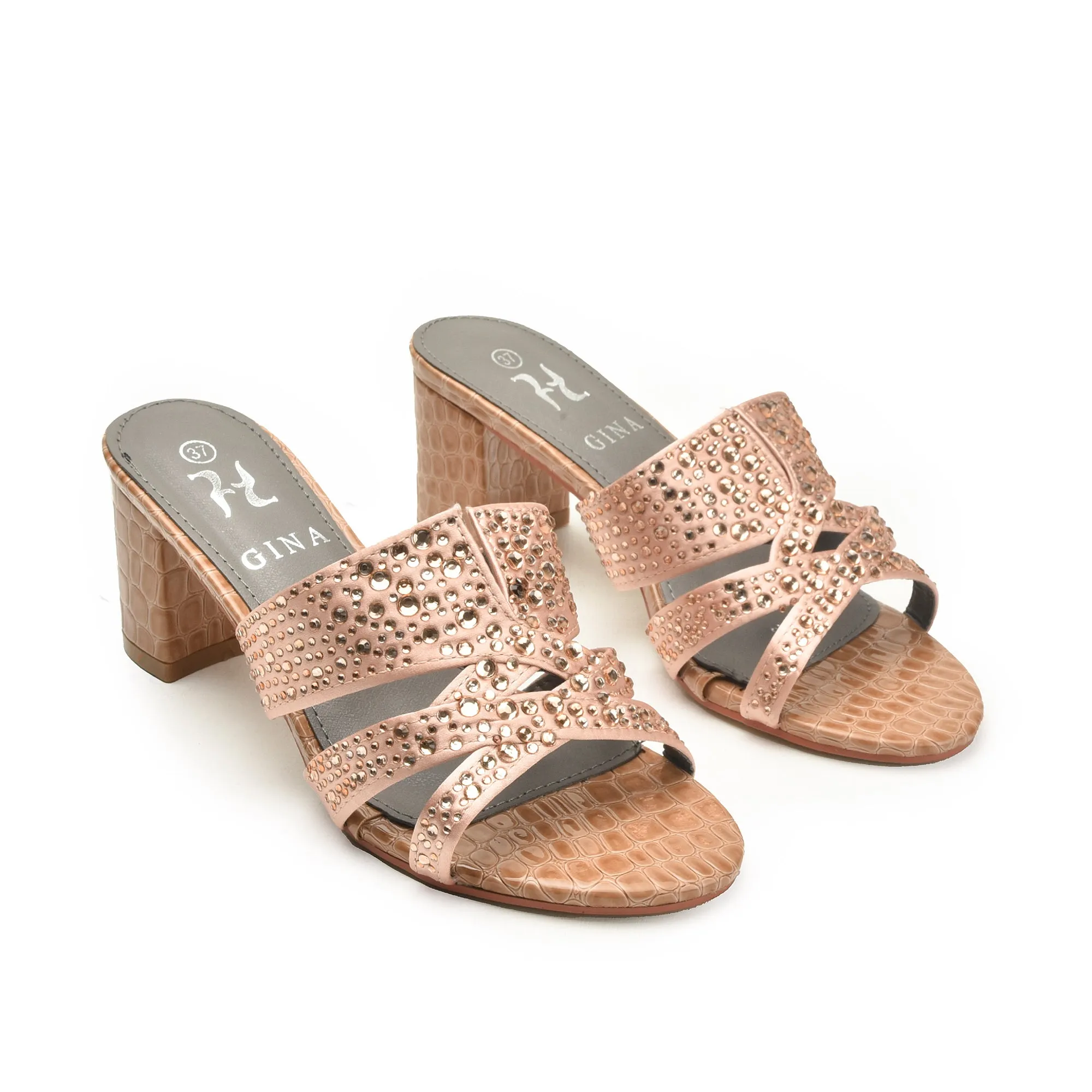 Chic Pink Beaded Block Heels | 502L-PX