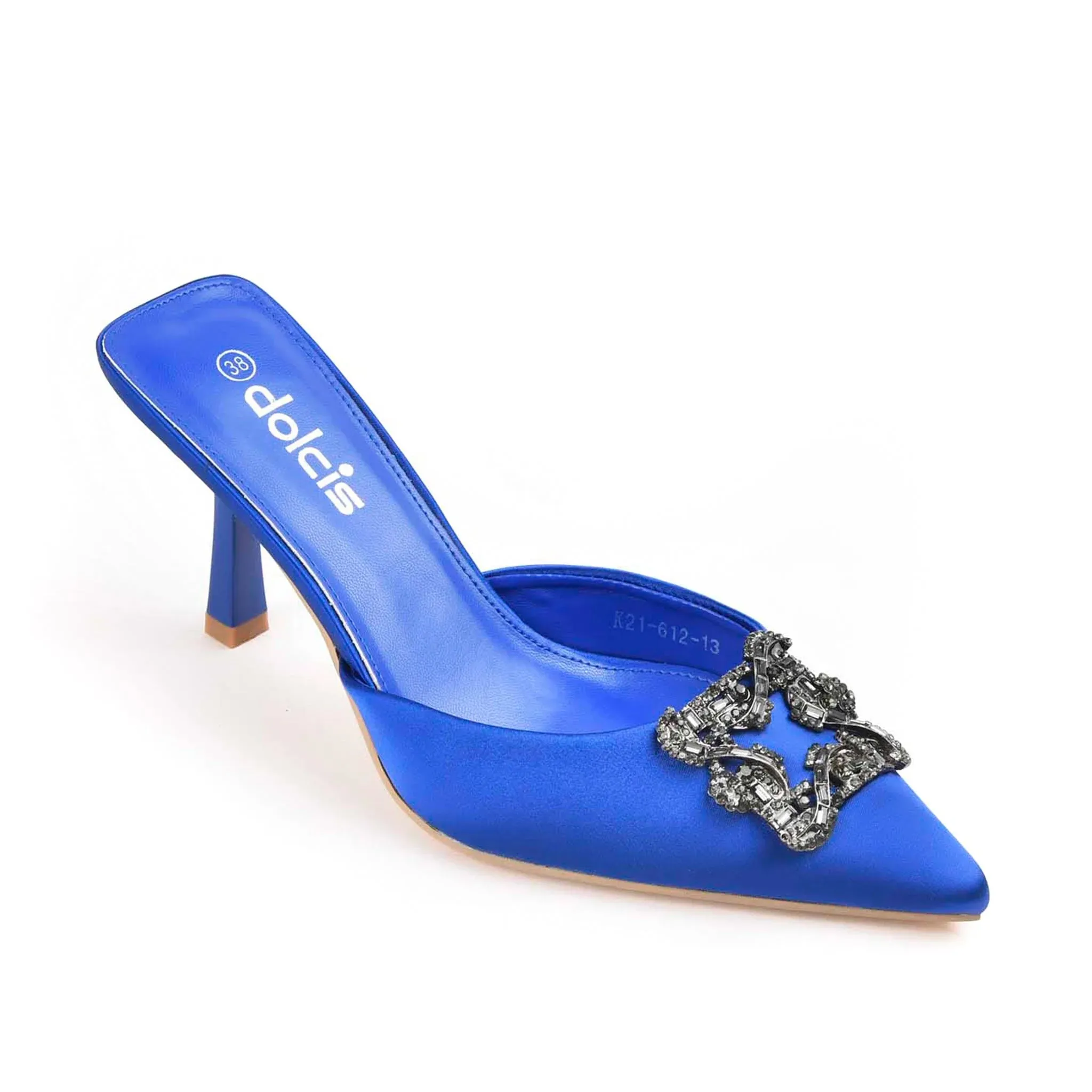 Chic Royal Blue Satin Mules with Crystal Embellishment | 466M-Q