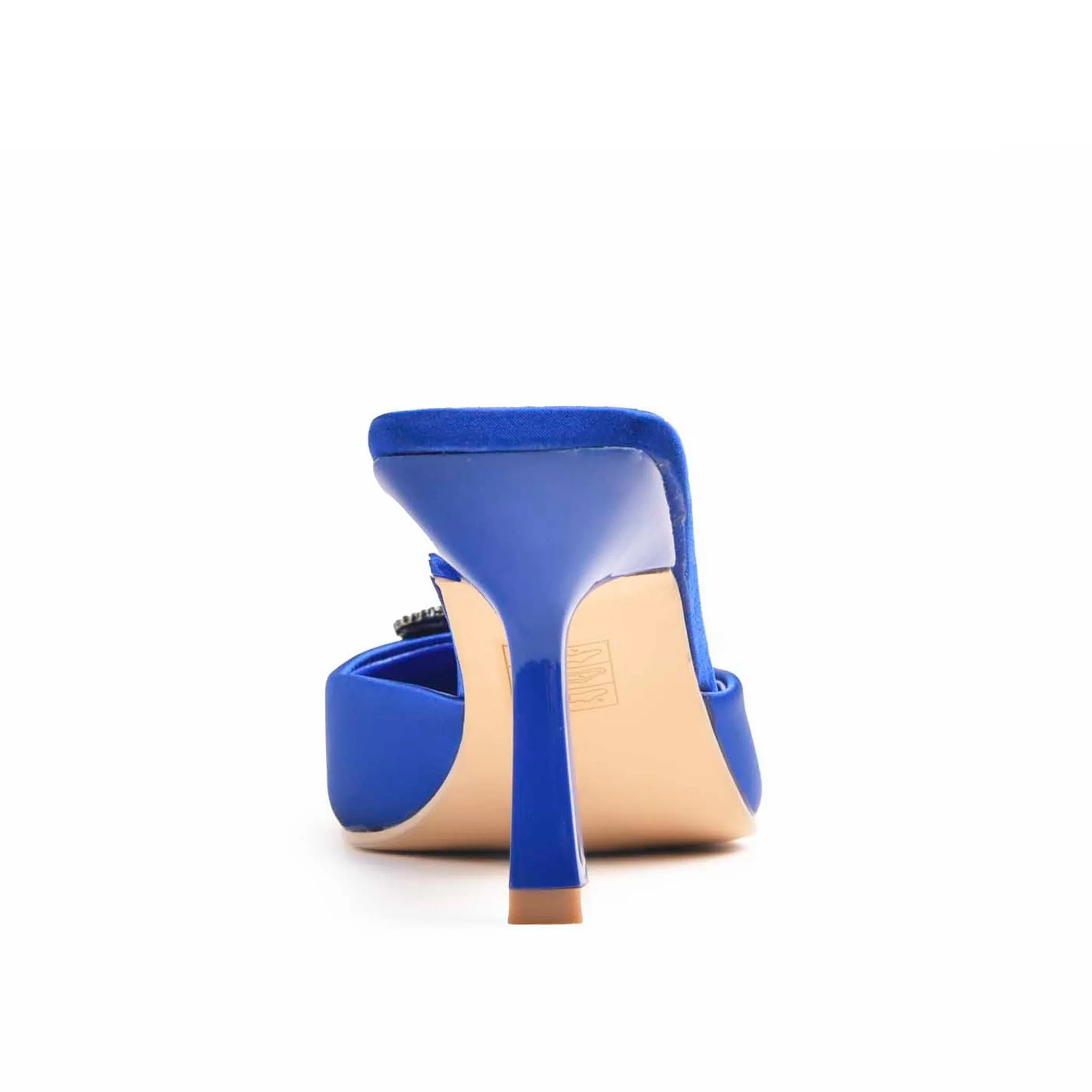 Chic Royal Blue Satin Mules with Crystal Embellishment | 466M-Q