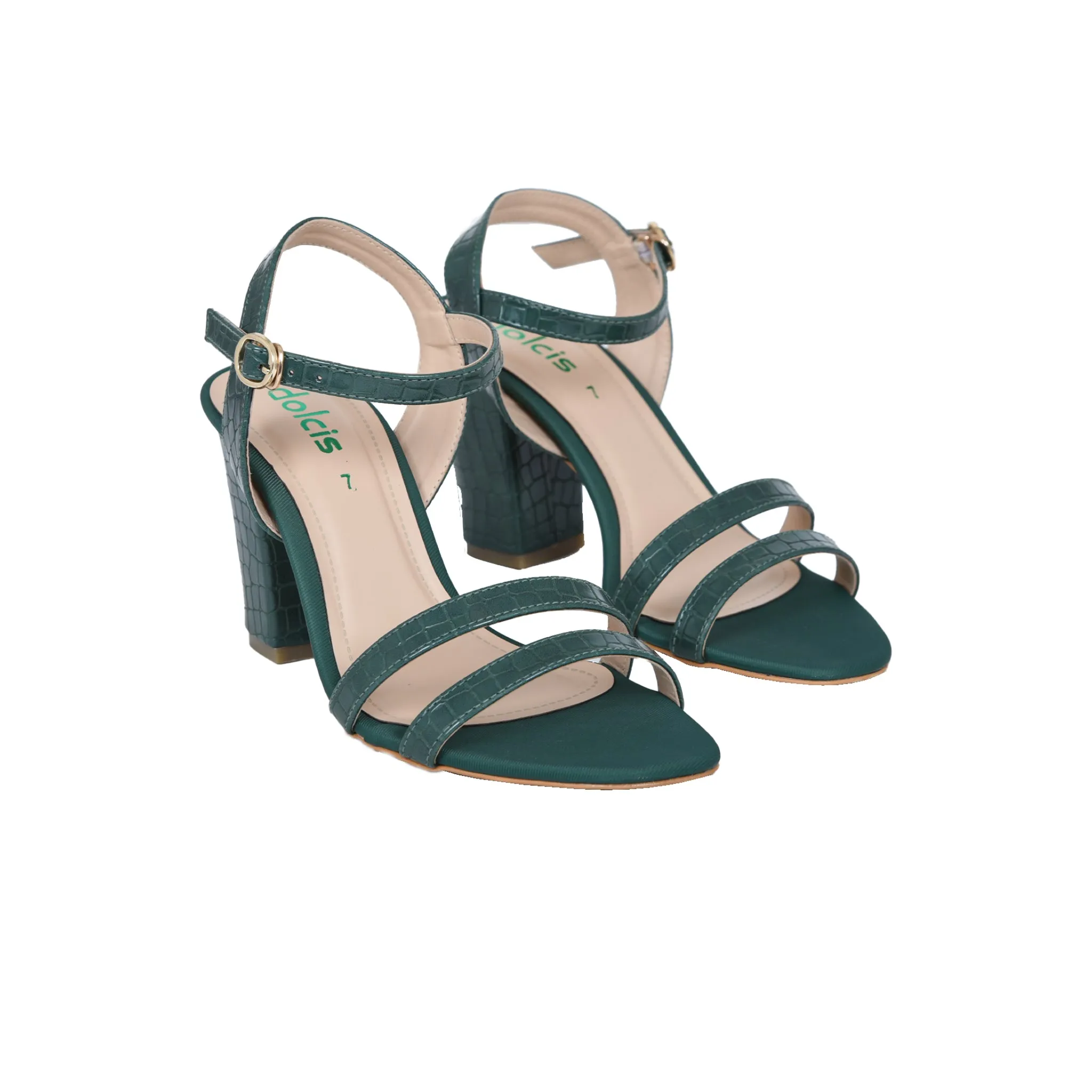 Chic Teal Block Heel Sandals with Strappy Design | 248D-K