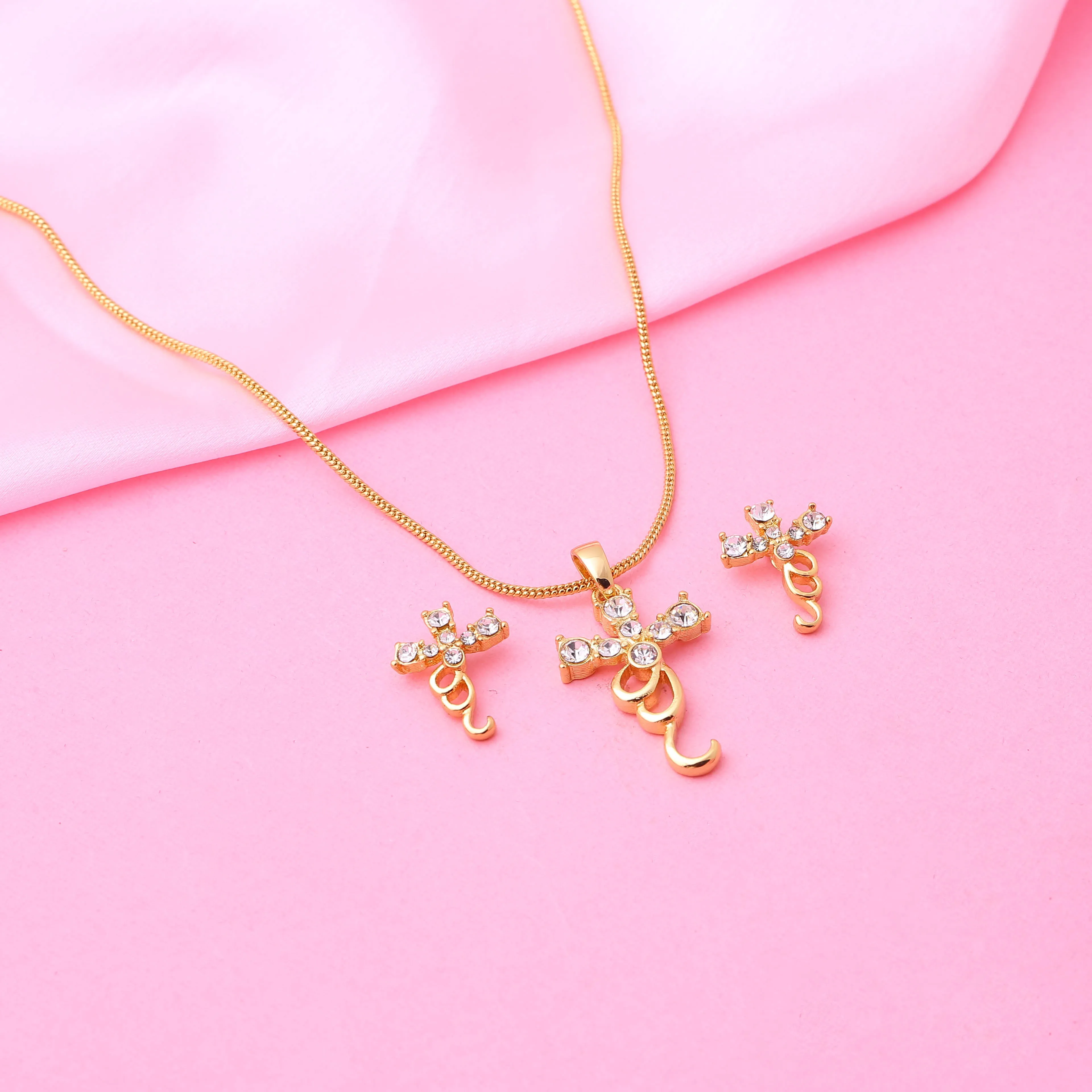 Estele Gold Plated Cross Necklace Set for Women