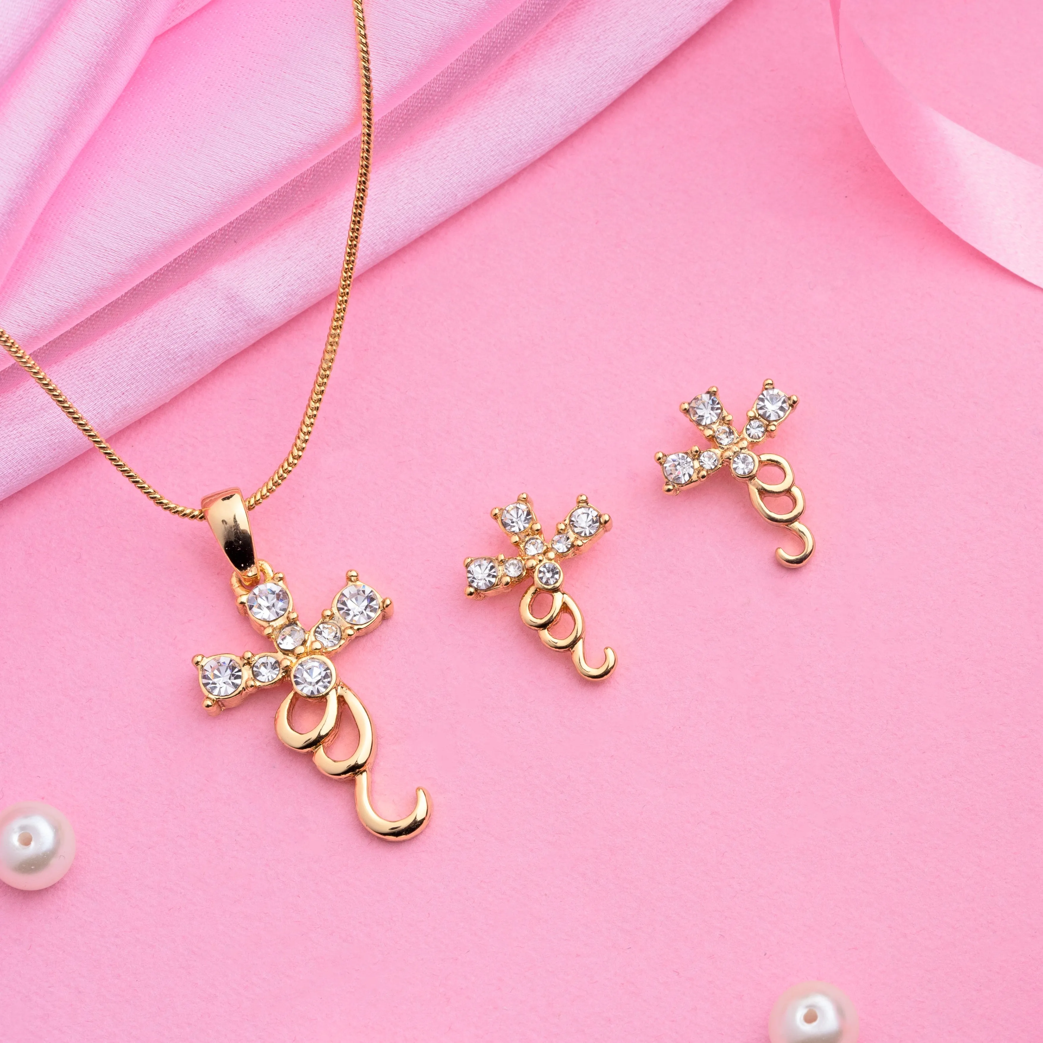 Estele Gold Plated Cross Necklace Set for Women