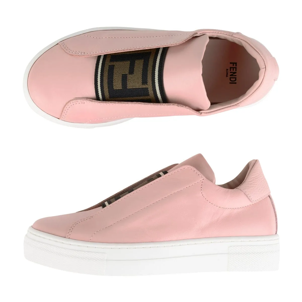 Fendi Girls Leather Slip On Trainers