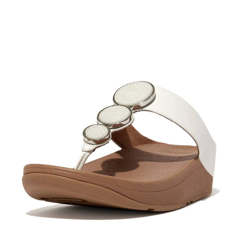 FitFlop HM8-194 Halo Bead-Circle Ladies Urban White Leather Toe Post Sandals