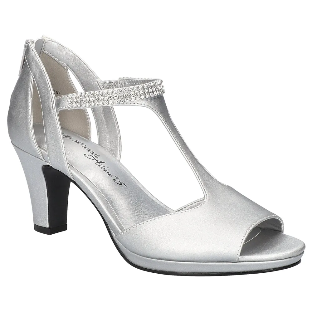 Flash Metallic Rhinestone Wedding Platform T-Strap Sandals