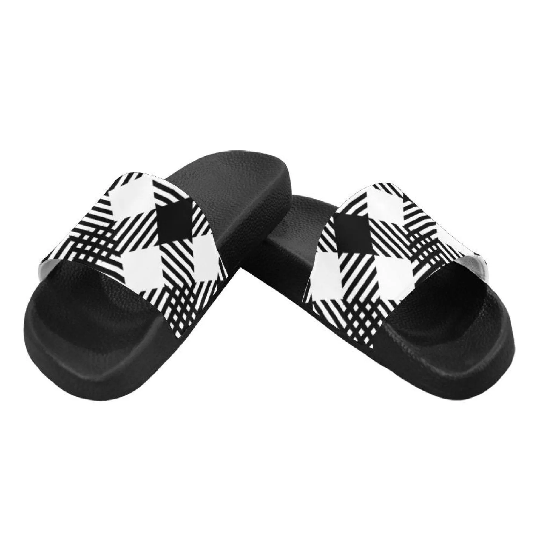 Flip-Flop Sandals, Black And White Plaid Style Womens Slides