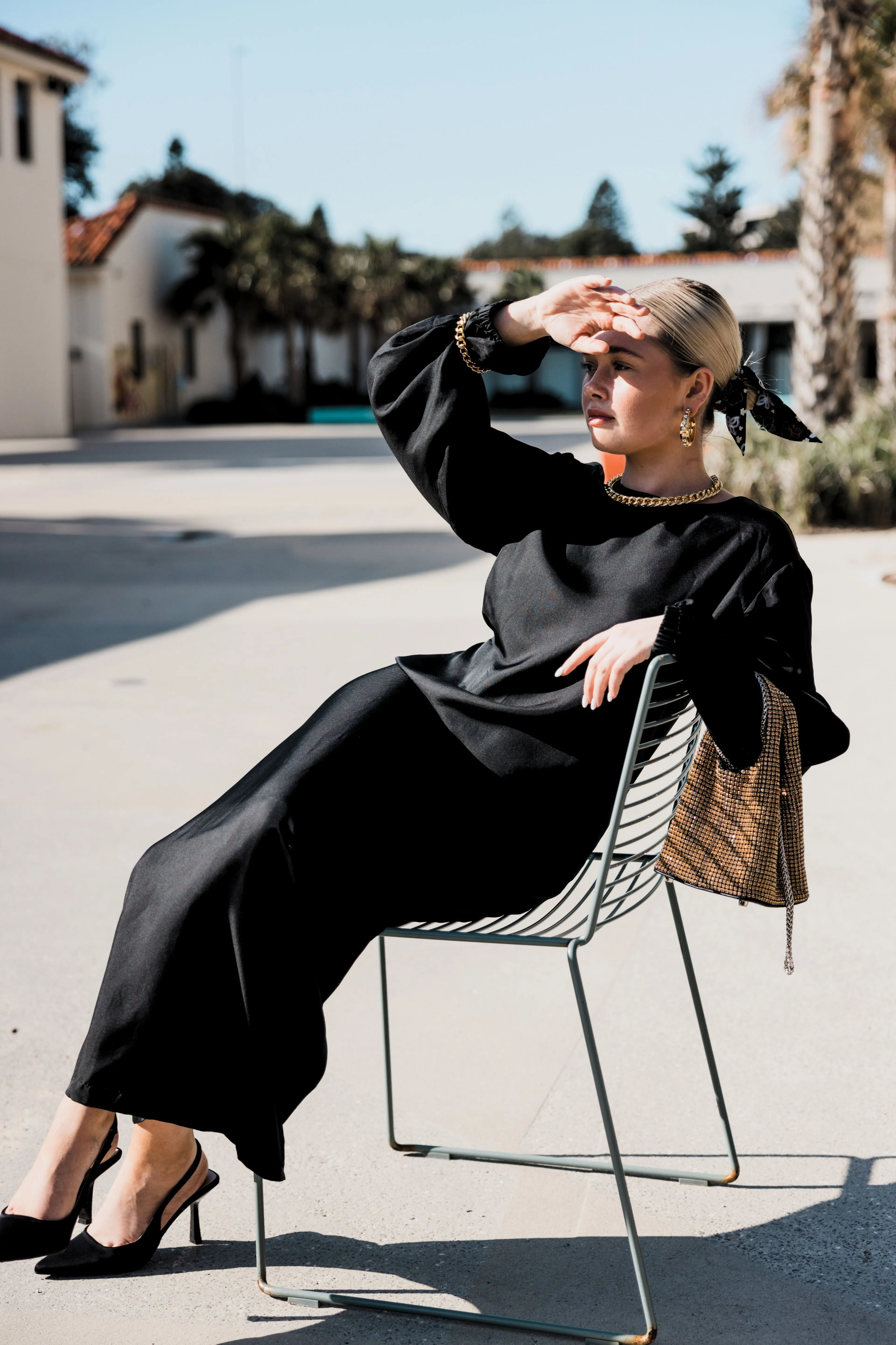 Gabriella Long Sleeve Silk Maxi Black