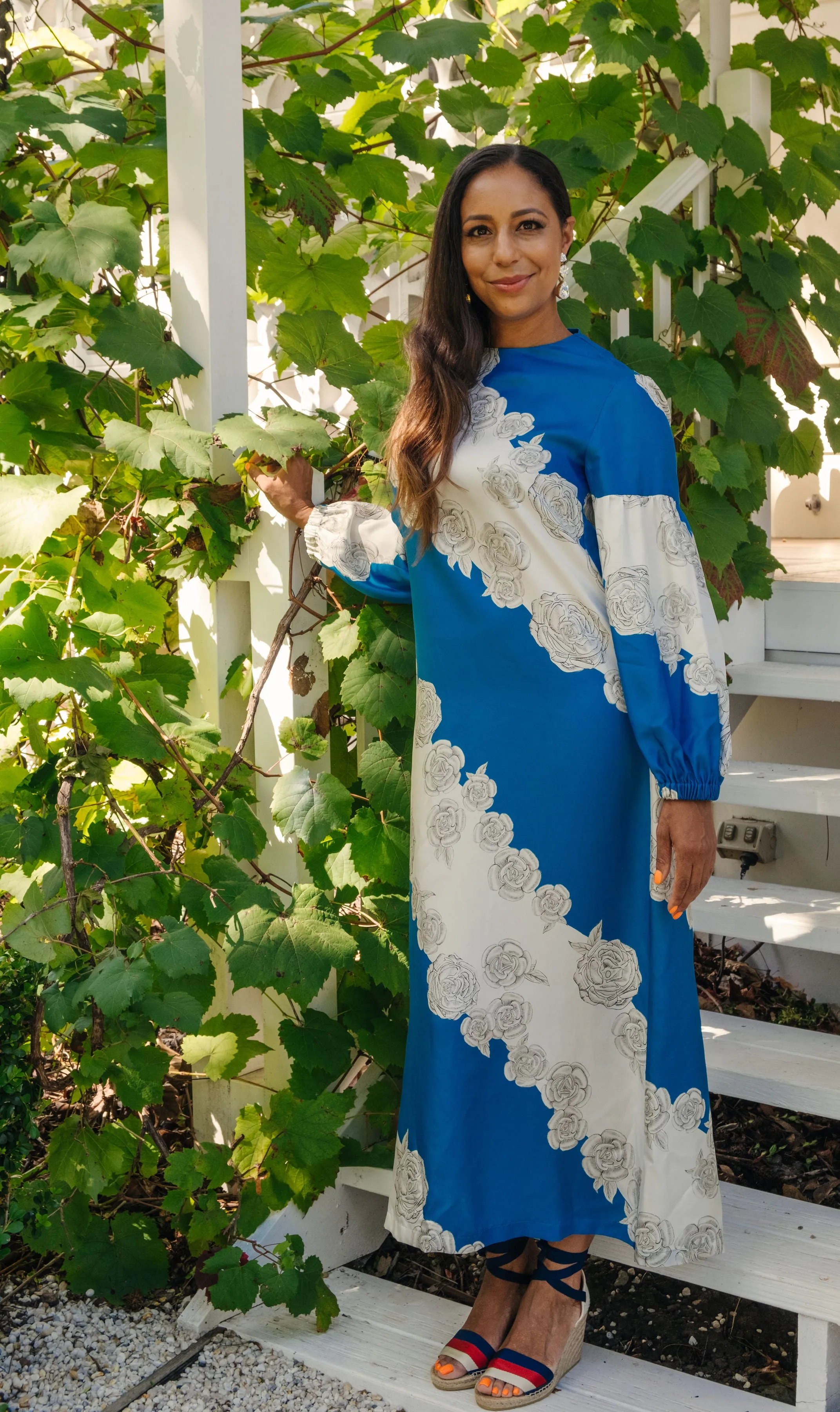 Gabriella Long Sleeve Silk Maxi Blue & White