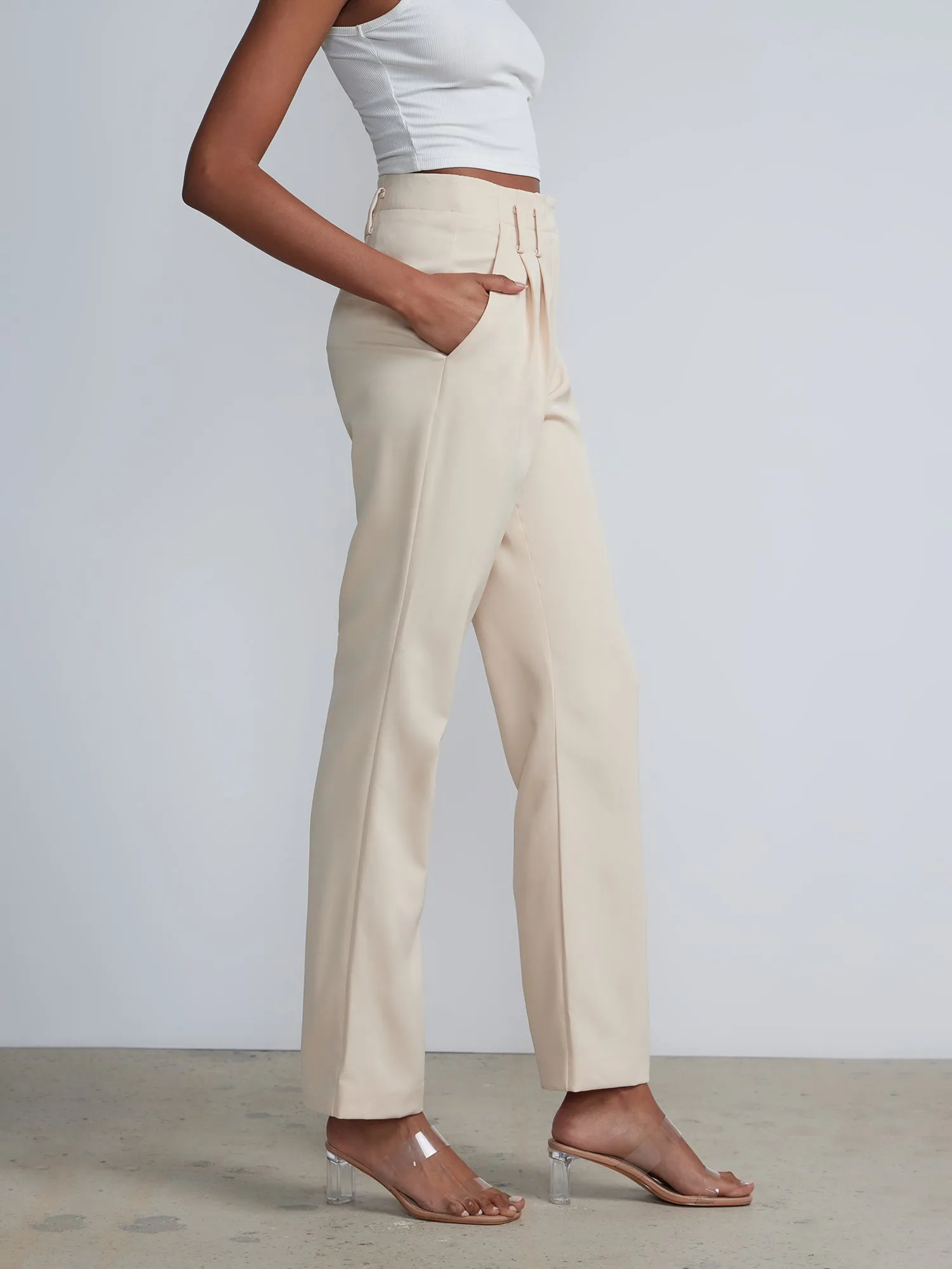 High-Waisted Pleated Straight-Leg Pant