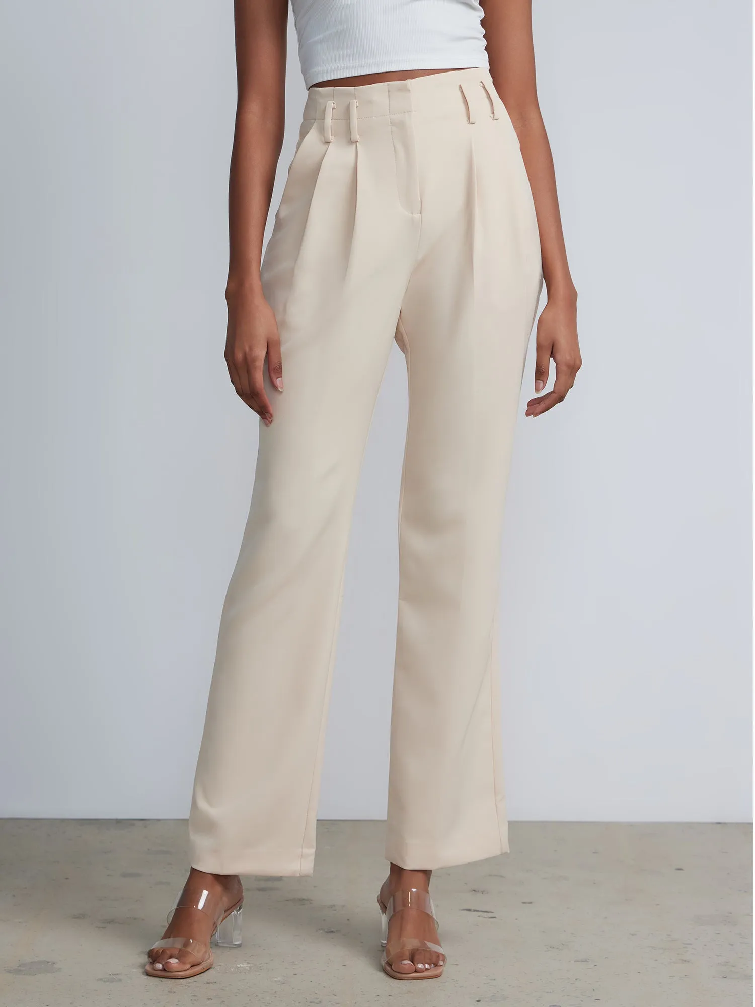 High-Waisted Pleated Straight-Leg Pant