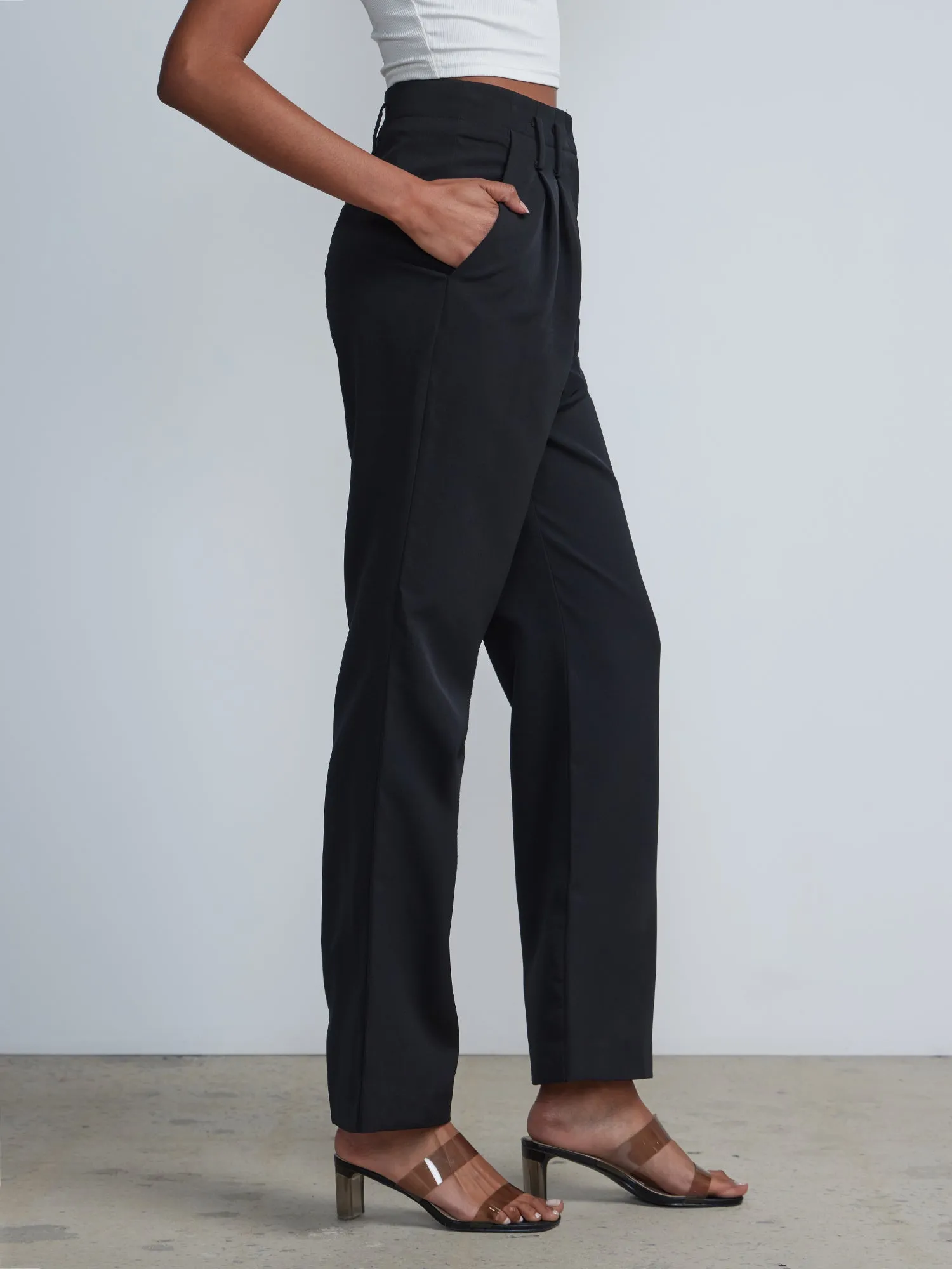 High-Waisted Pleated Straight-Leg Pant