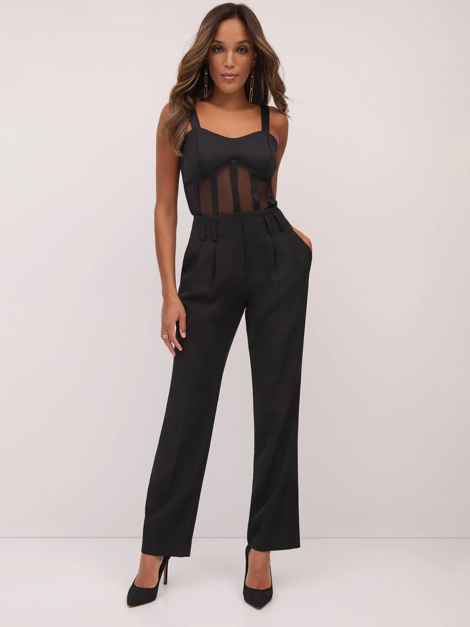 High-Waisted Pleated Straight-Leg Pant