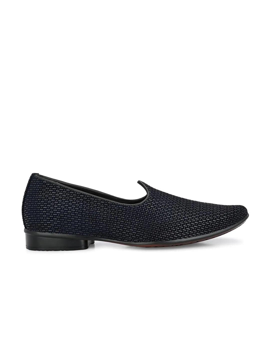 Hitz Men's Black Leather Slip-On Ethnic Shoes