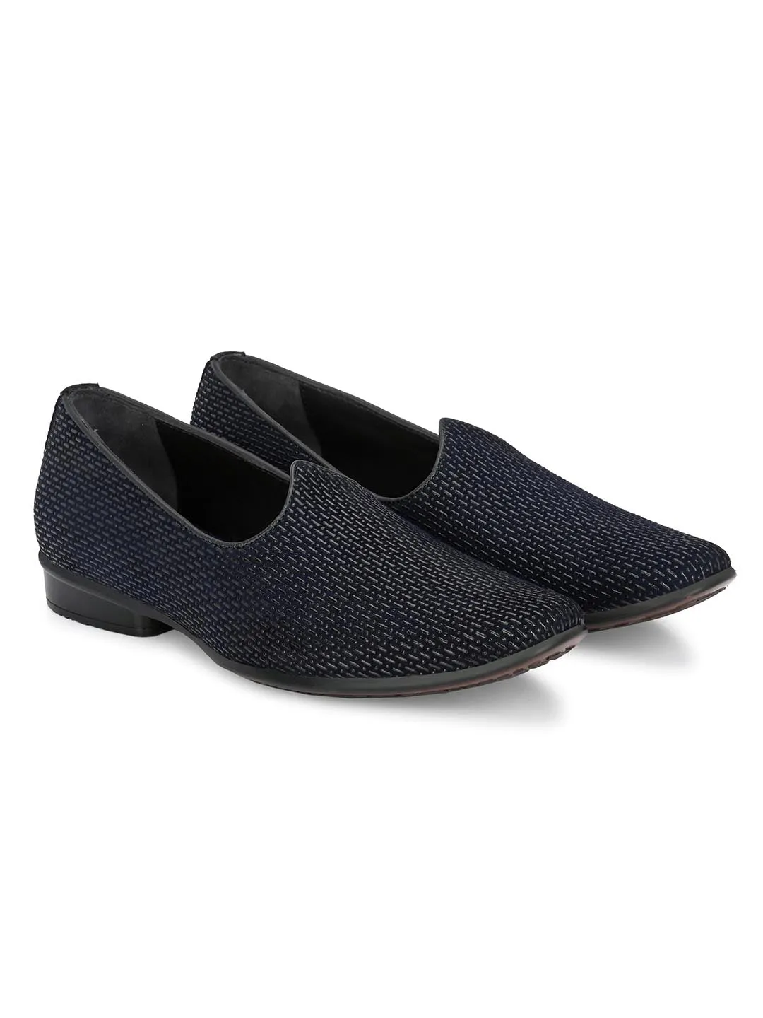 Hitz Men's Black Leather Slip-On Ethnic Shoes