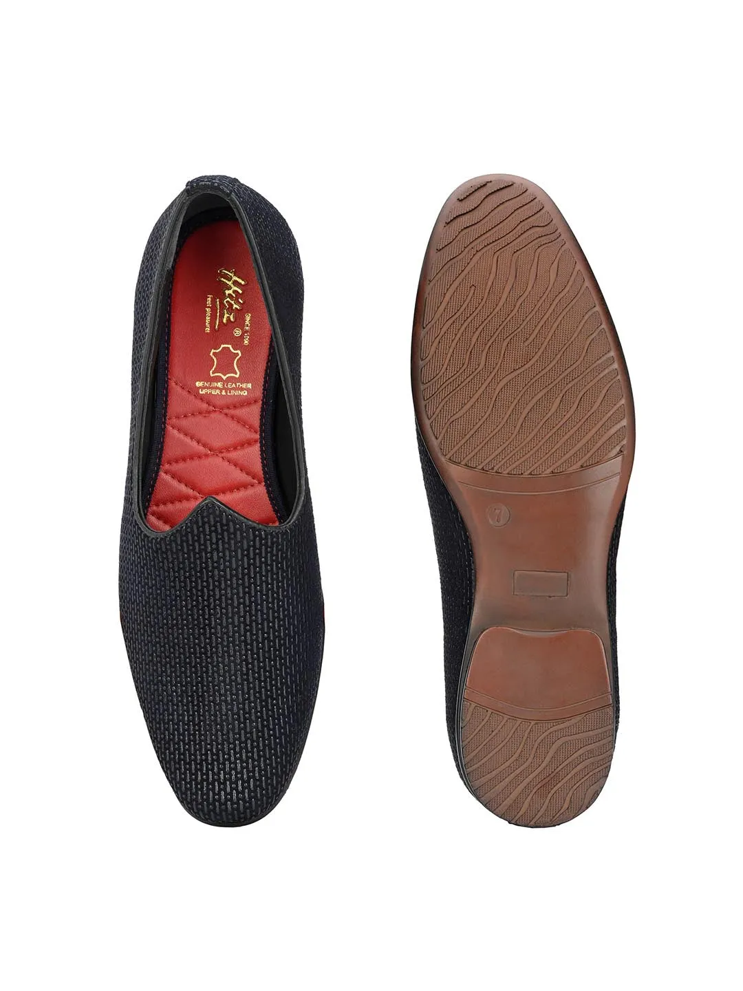 Hitz Men's Black Leather Slip-On Ethnic Shoes