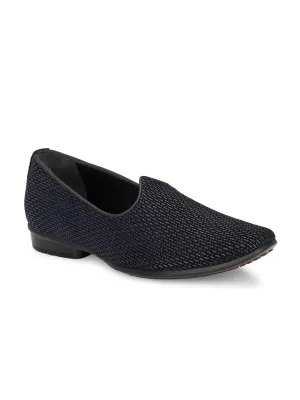 Hitz Men's Black Leather Slip-On Ethnic Shoes