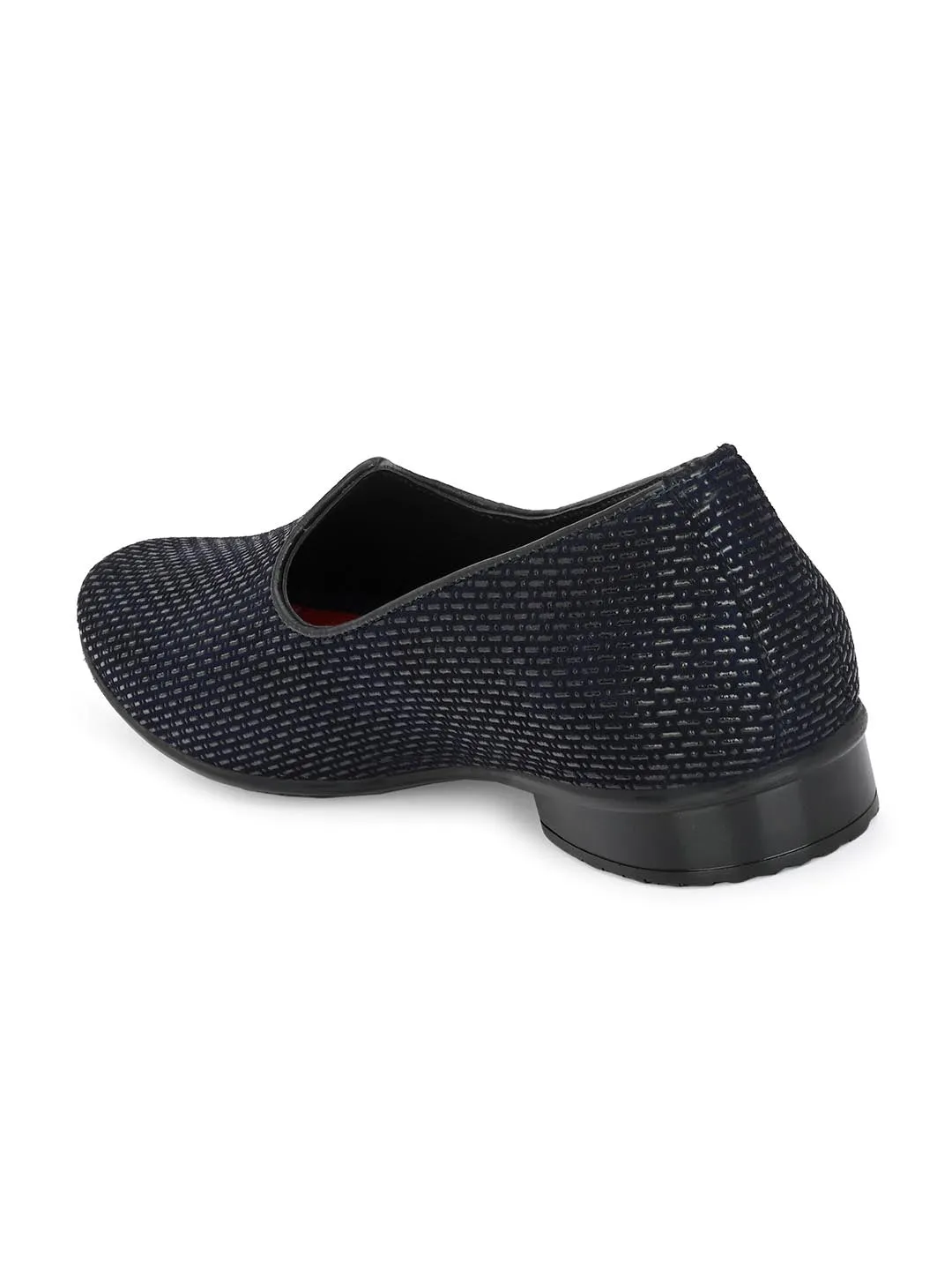 Hitz Men's Black Leather Slip-On Ethnic Shoes