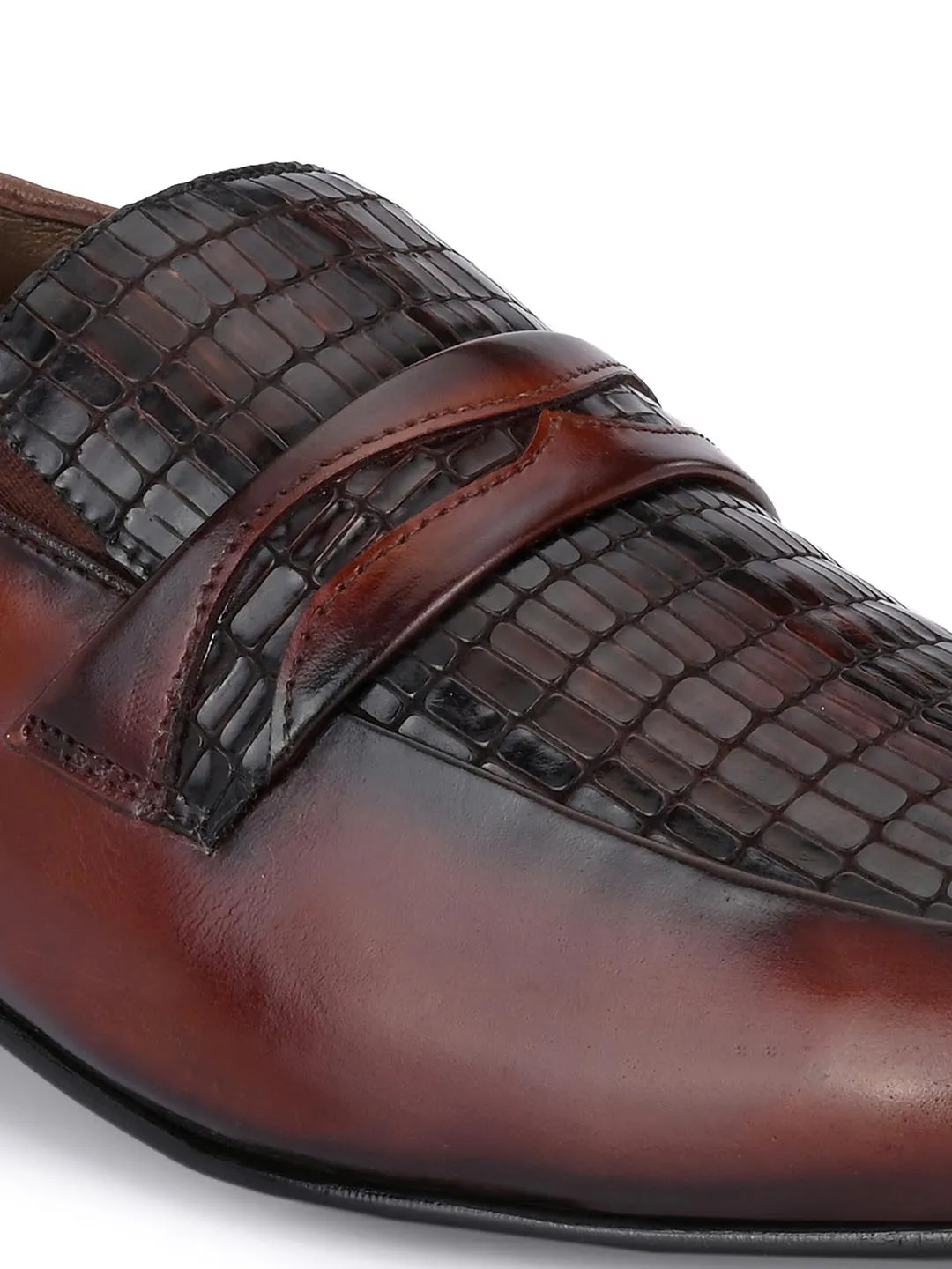 Hitz Men's Brown Leather Slip-On Party Wear Shoes