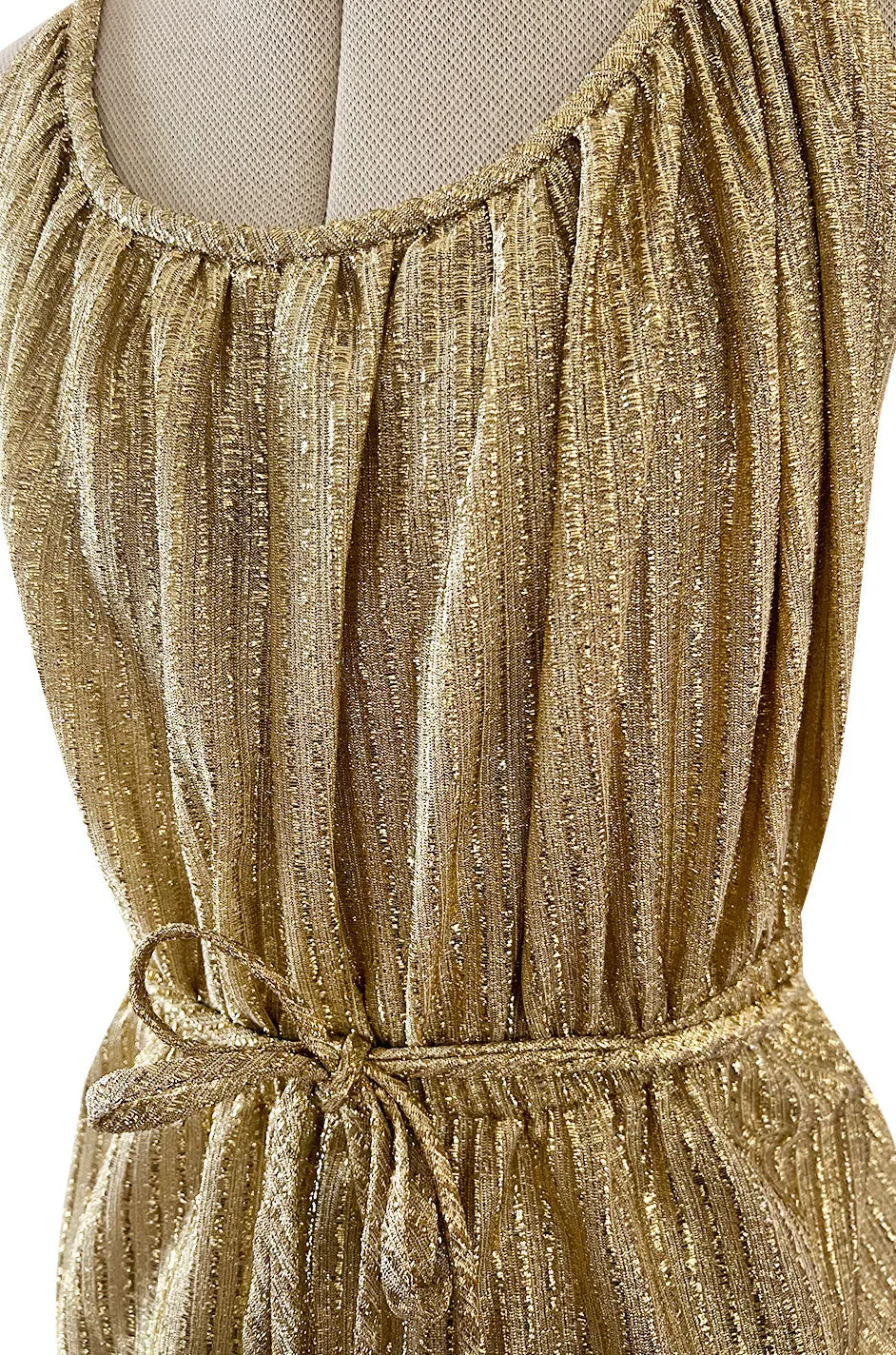 Iconic & Rare 1970s Halston Metallic Gold Lame Lurex Backless Jumpsuit