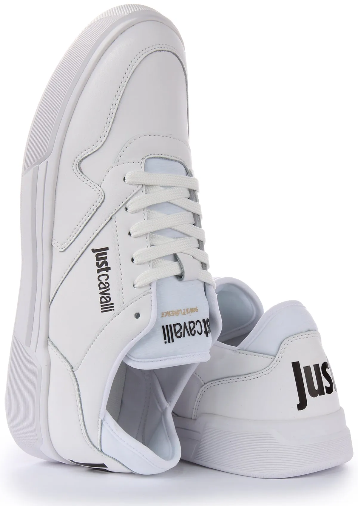 Justcavalli Fondo Lace up Trainers In White For Men