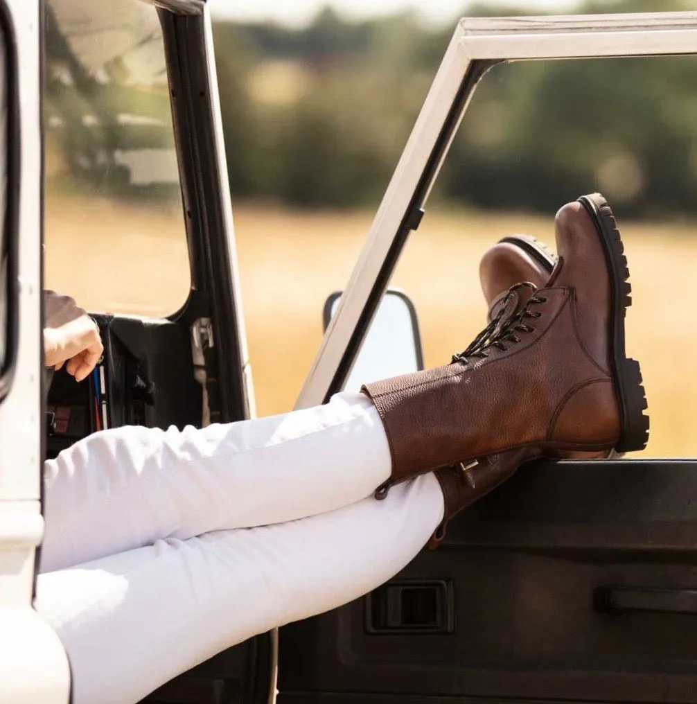 Laced Country Boot in Tan Grained Leather - Ladies - Osprey