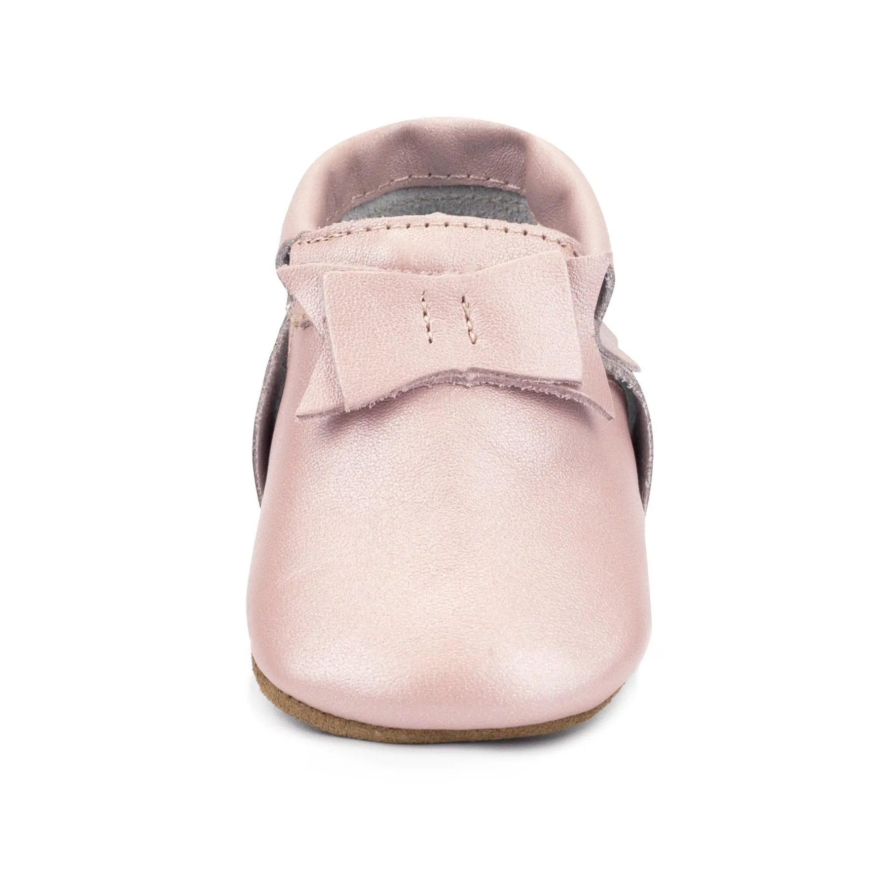 Leather Bow Moccasins - Pink Shimmer