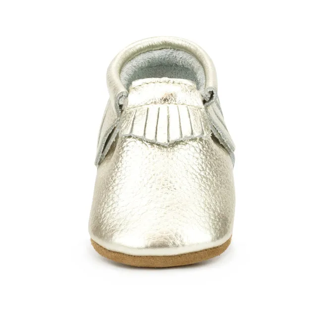 Leather Fringe Moccasins - Light Gold